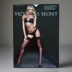 Victoria’s Secret Lace Satin Top Thigh High Stockings Size B White NIP Y2K
